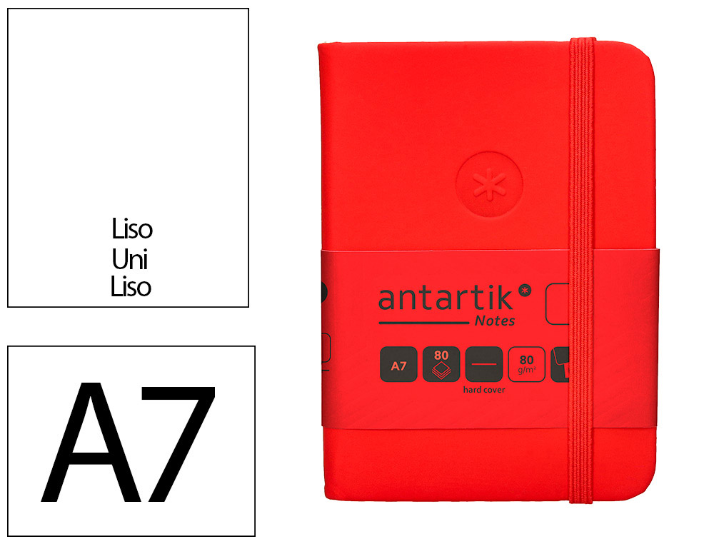 CUADERNO CON GOMILLA ANTARTIK NOTES TAPA DURA A7 HOJAS LISAS ROJO 80 HOJAS 80 GR FSC