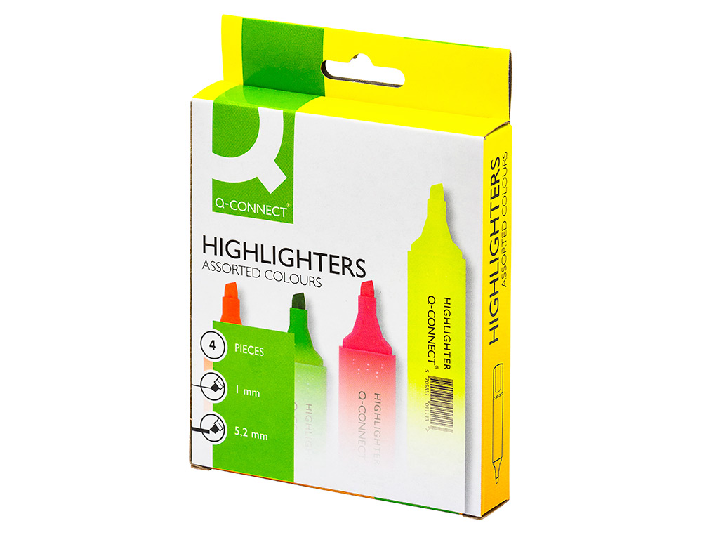 ROTULADOR Q-CONNECT FLUORESCENTE SURTIDO CAJA DE 4 UNIDADES COLORES SURTIDOS