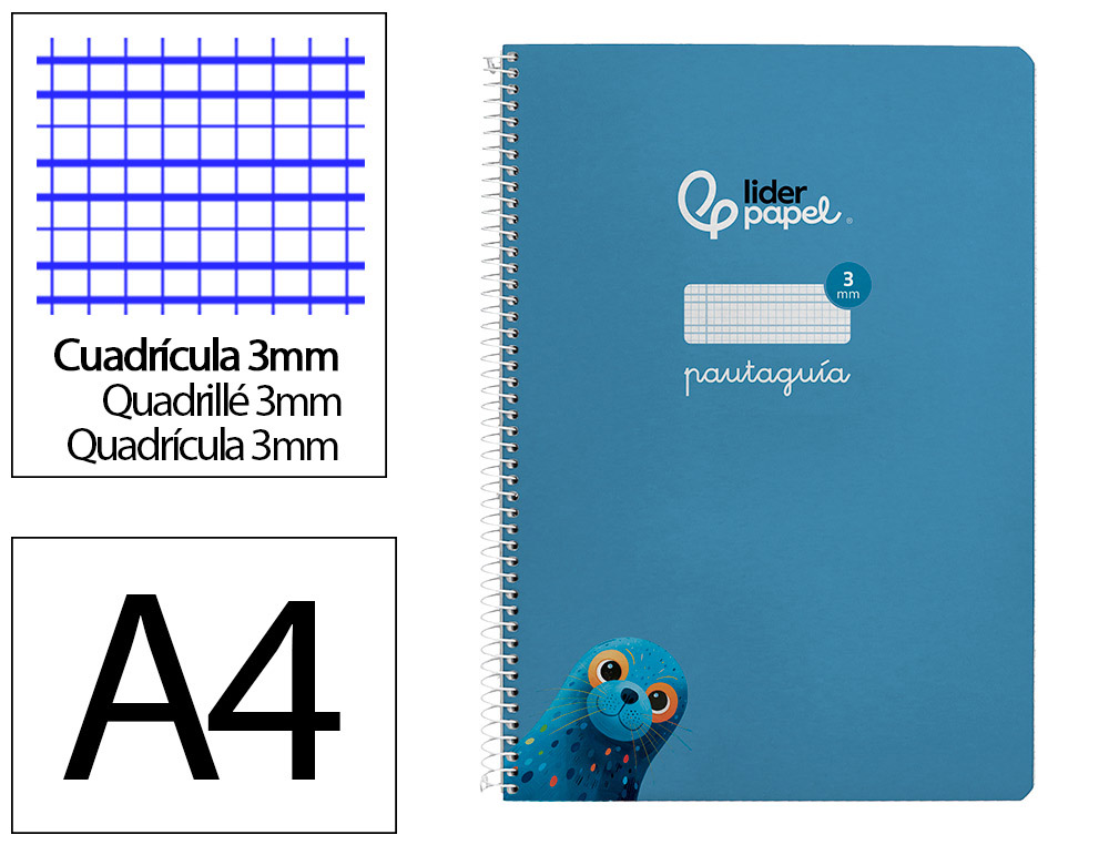 CUADERNO ESPIRAL LIDERPAPEL DIN A4 PAUTAGUIA TAPA DURA 80H 90 GR CUADRO PAUTADO 3MM COLOR AZUL